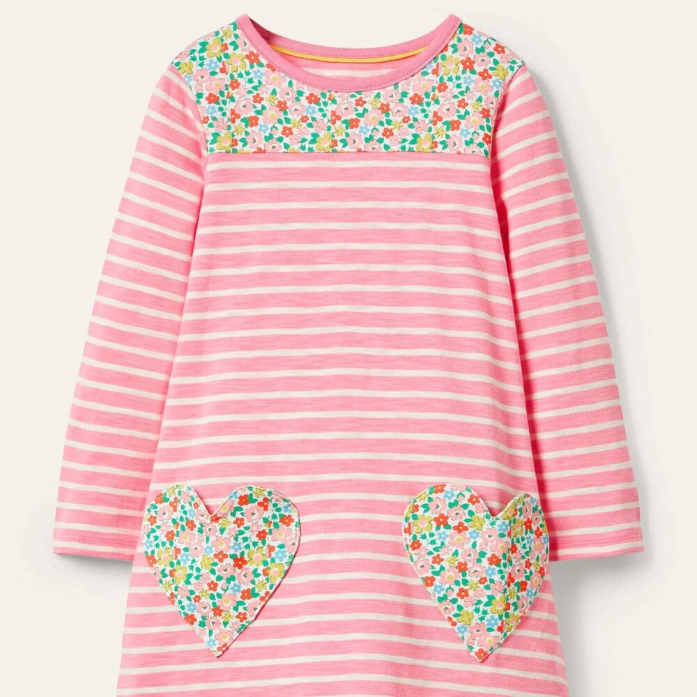Girls Mini Boden Pretty Pink Floral Cotton Dress, size 7-8